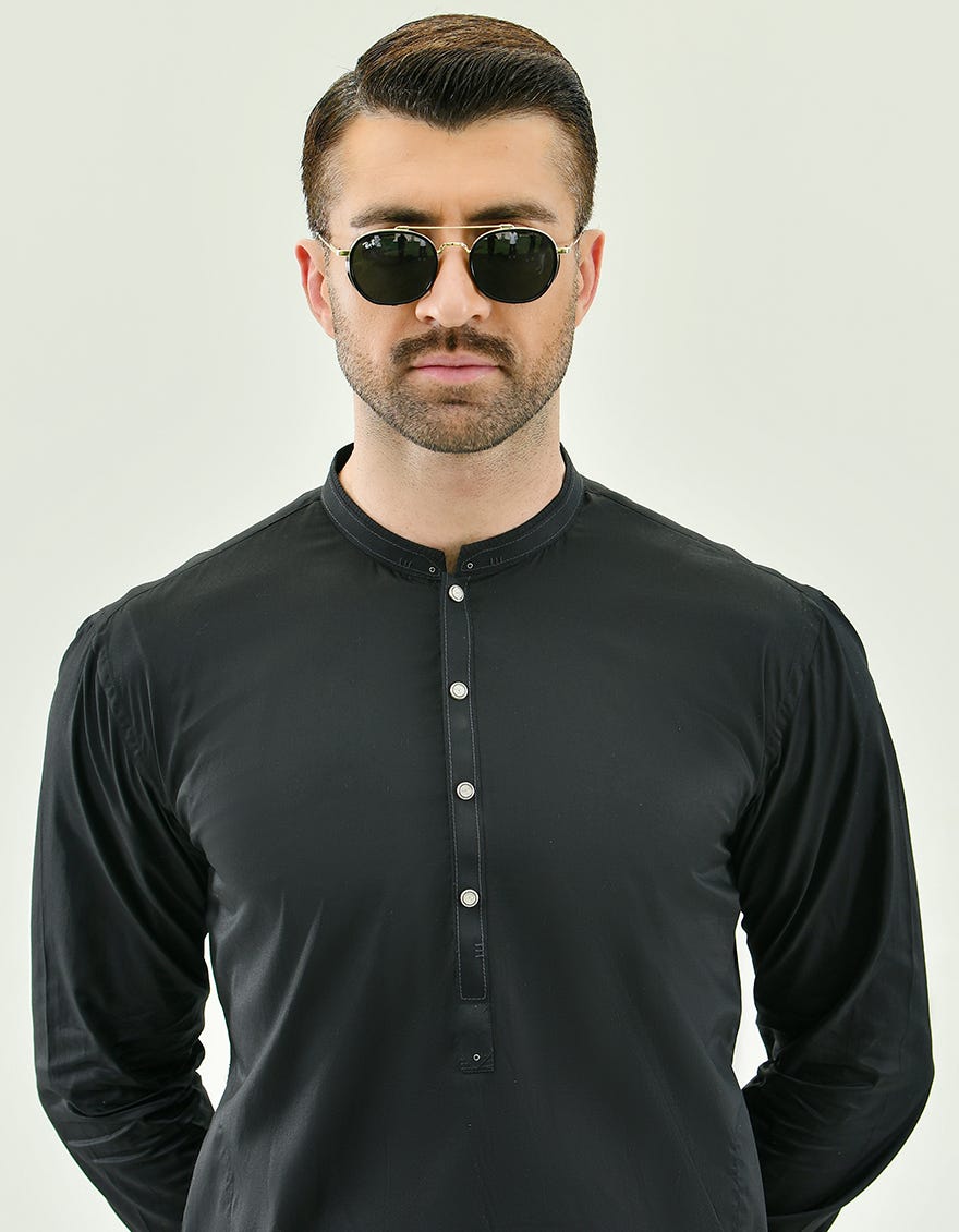 BLACK COTTON KAMEEZ SHALWAR | JJKS-A-44086