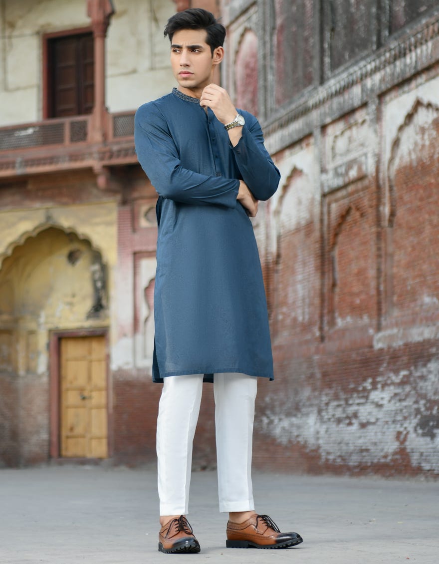 CHARCOAL-BLUE COTTON KURTA | JJK-45002