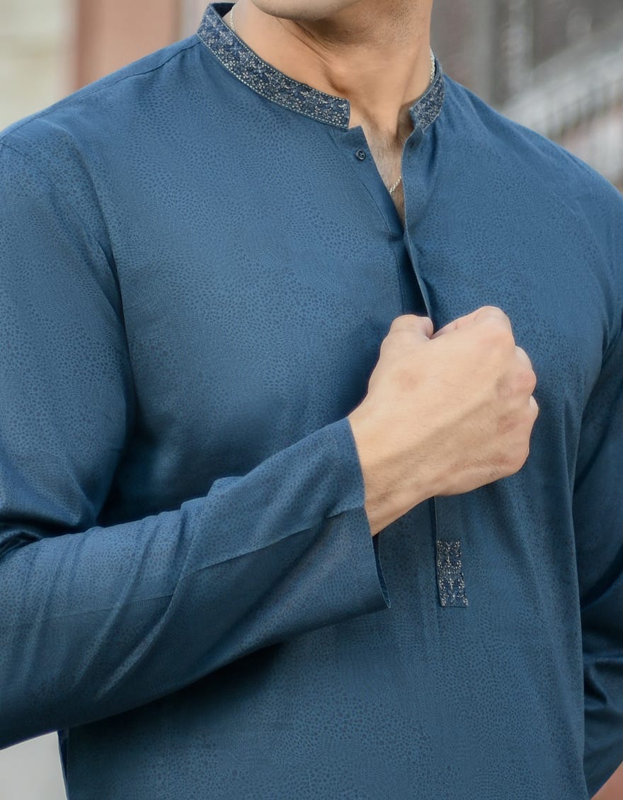 CHARCOAL-BLUE COTTON KURTA | JJK-45002