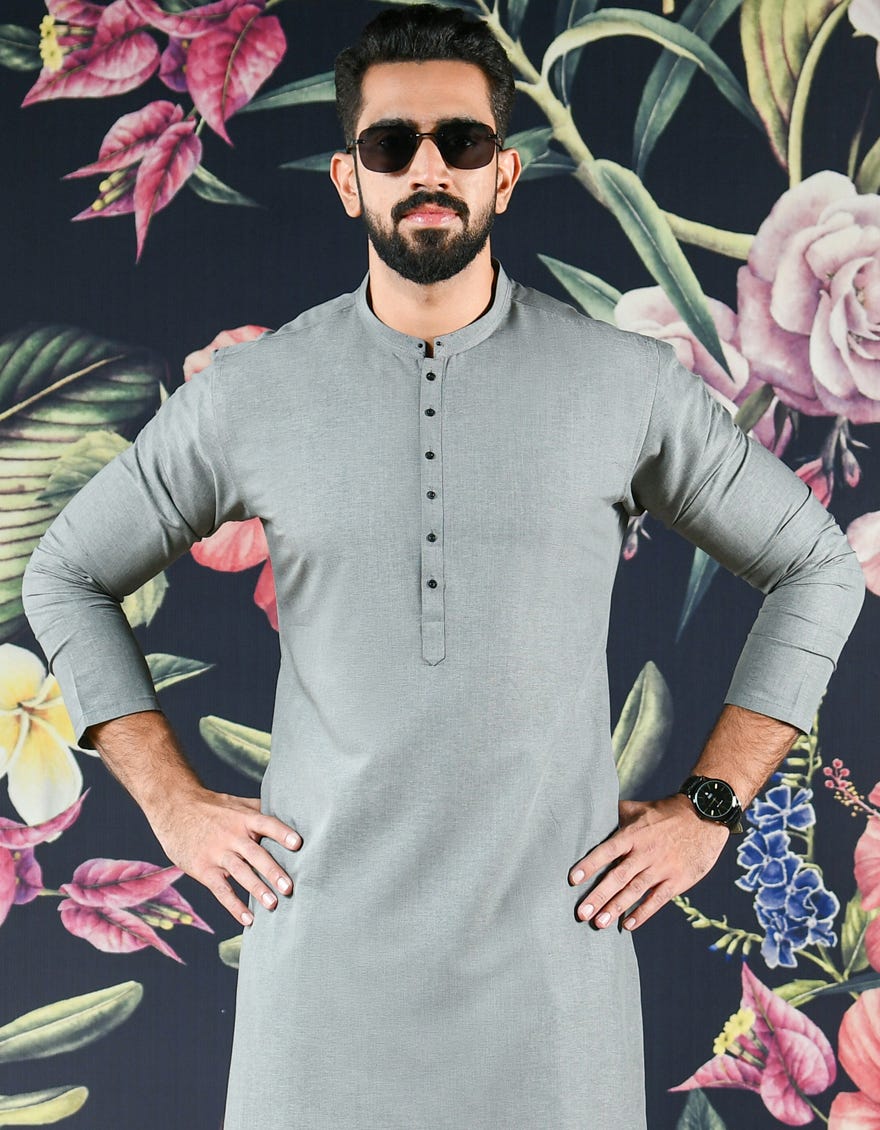 GREY POLYESTER VISCOSE KURTA | JJK-45012