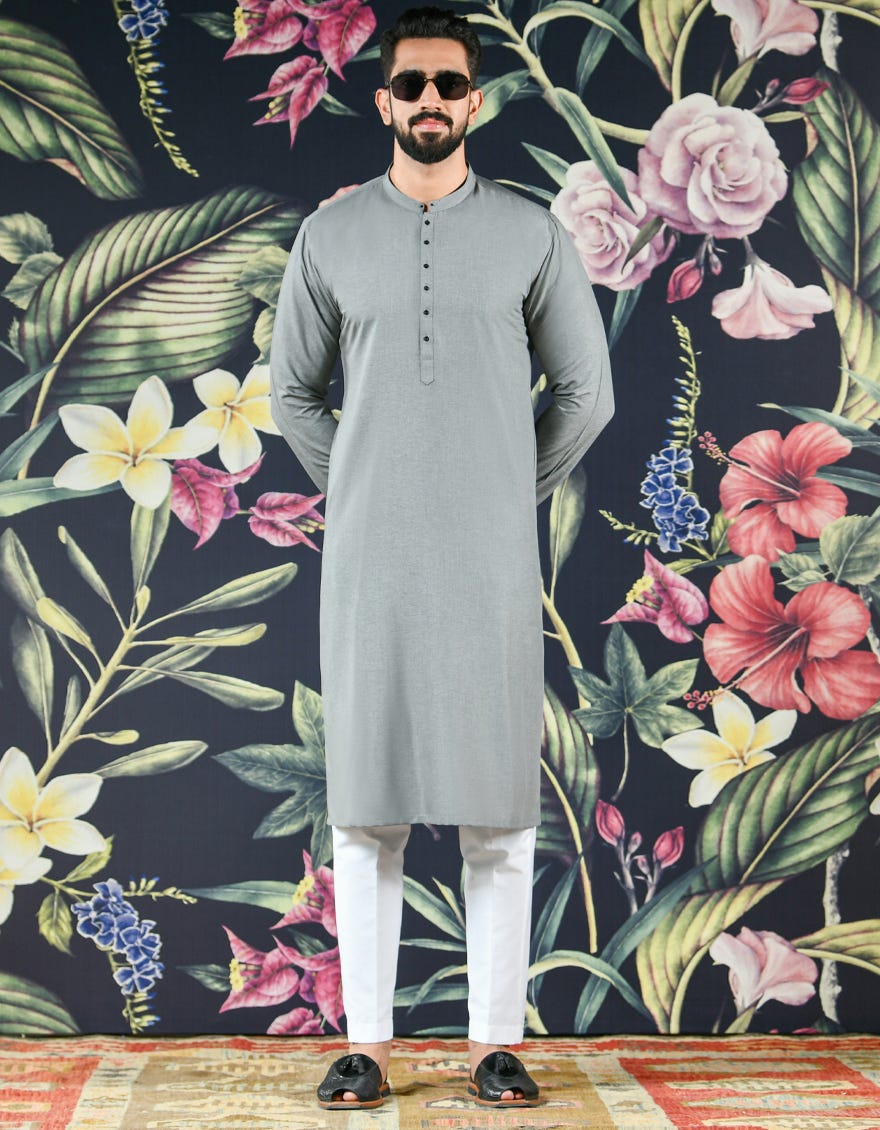GREY POLYESTER VISCOSE KURTA | JJK-45012