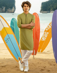 POWDER GREEN COTTON KURTA | JTK-A-46539