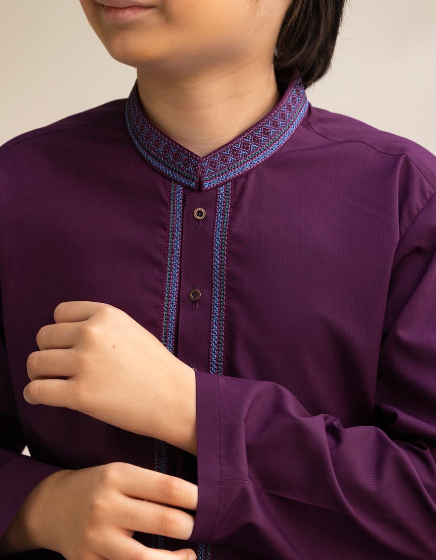 BURGUNDY BLENDED KAMEEZ SHALWAR | JCKS-A-46562
