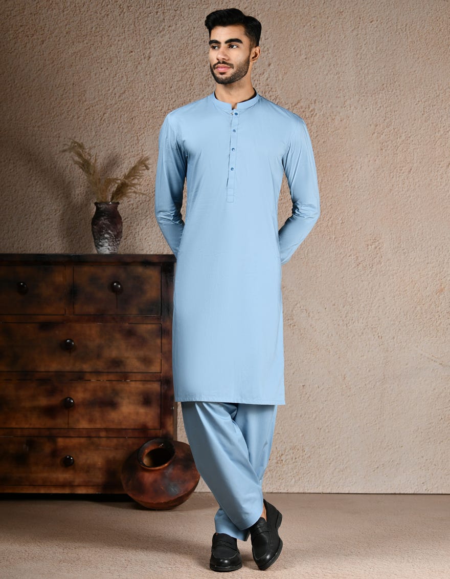 DULL BLUE COTTON KAMEEZ SHALWAR | JJKS-S-46577