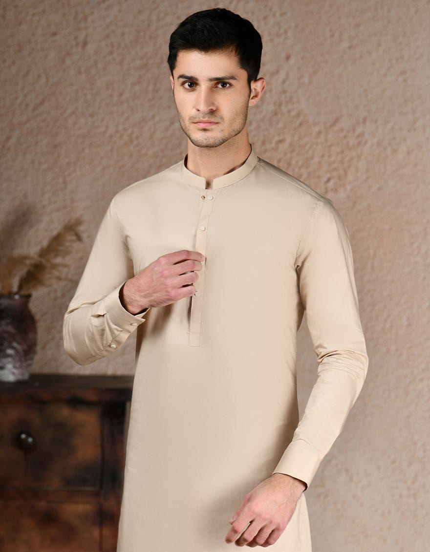 BEIGE COTTON KAMEEZ SHALWAR | JJKS-S-46580