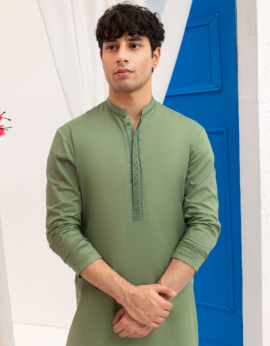GREEN COTTON KURTA | JTK-A-46594