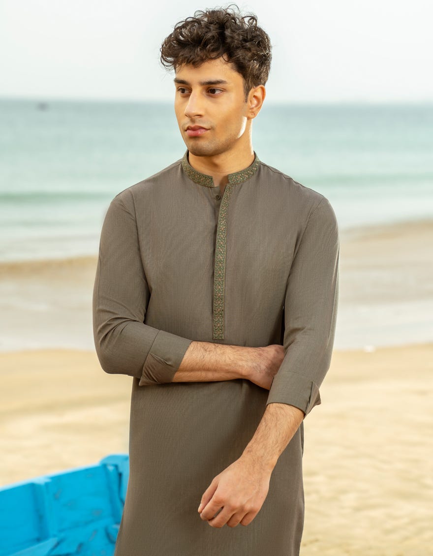ARMY GREEN BLENDED KAMEEZ SHALWAR | JTKS-A-46601