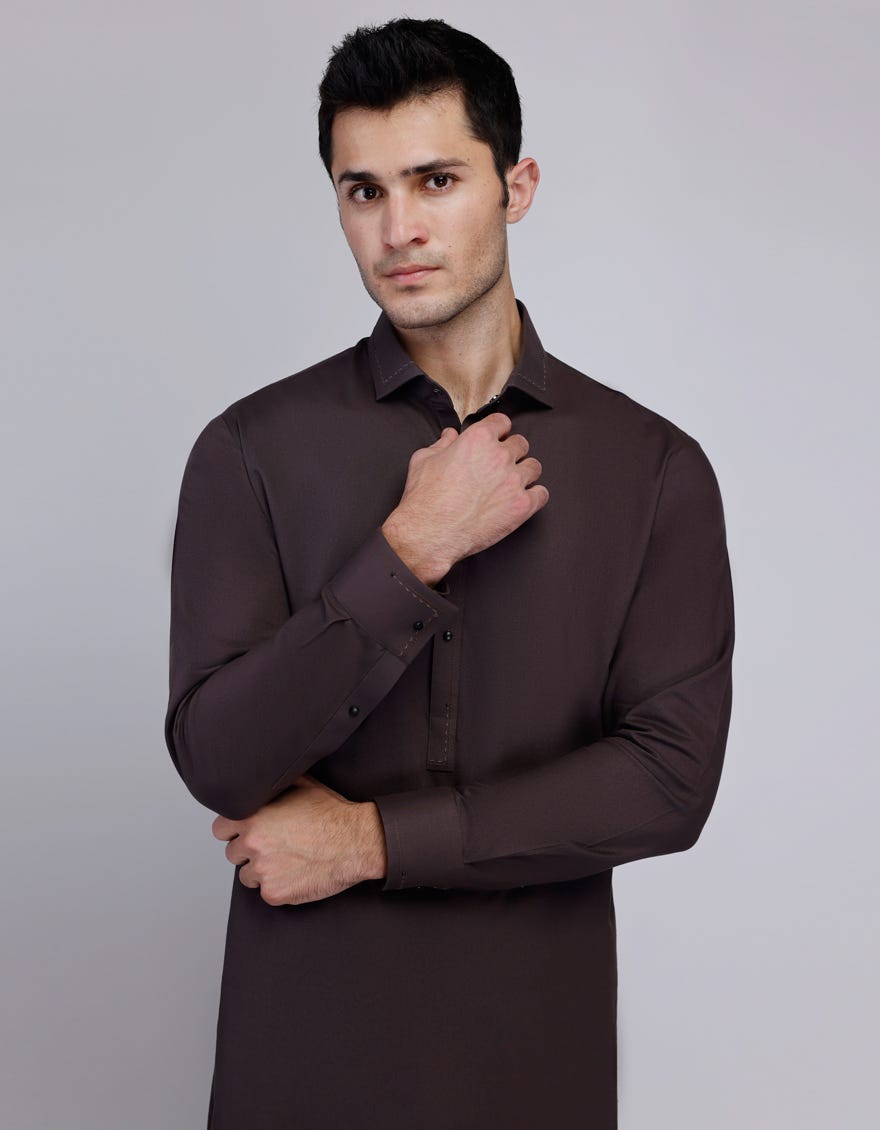 BROWN COTTON KAMEEZ SHALWAR | JJKS-A-46603