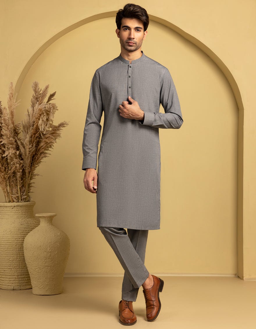 GREY BLENDED KURTA TROUSER