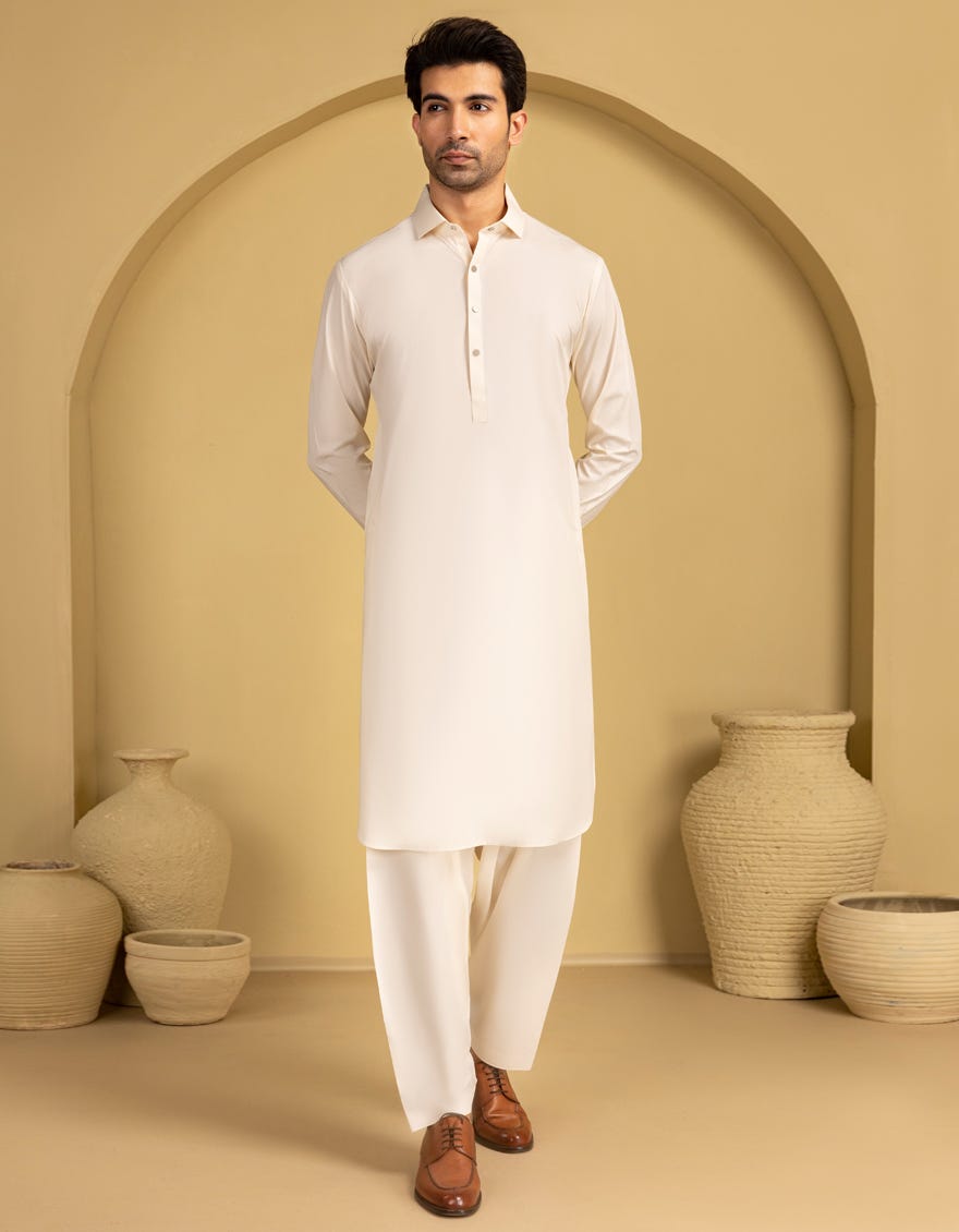 CREAM BLENDED CASUAL KAMEEZ SHALWAR
