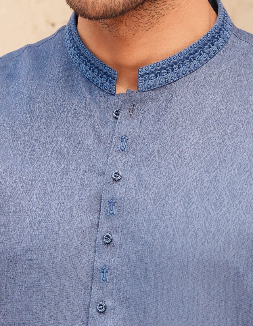 DULL BLUE BLENDED SEMI-FORMAL KURTA