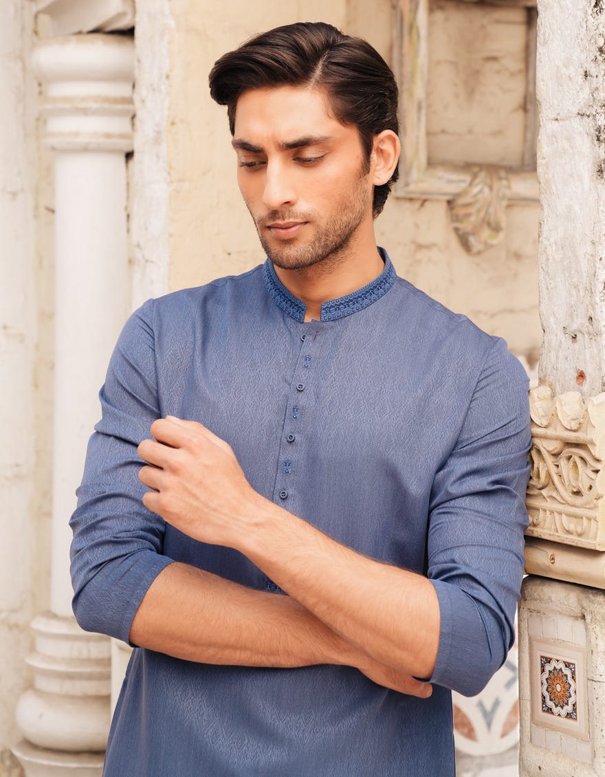DULL BLUE BLENDED SEMI-FORMAL KURTA