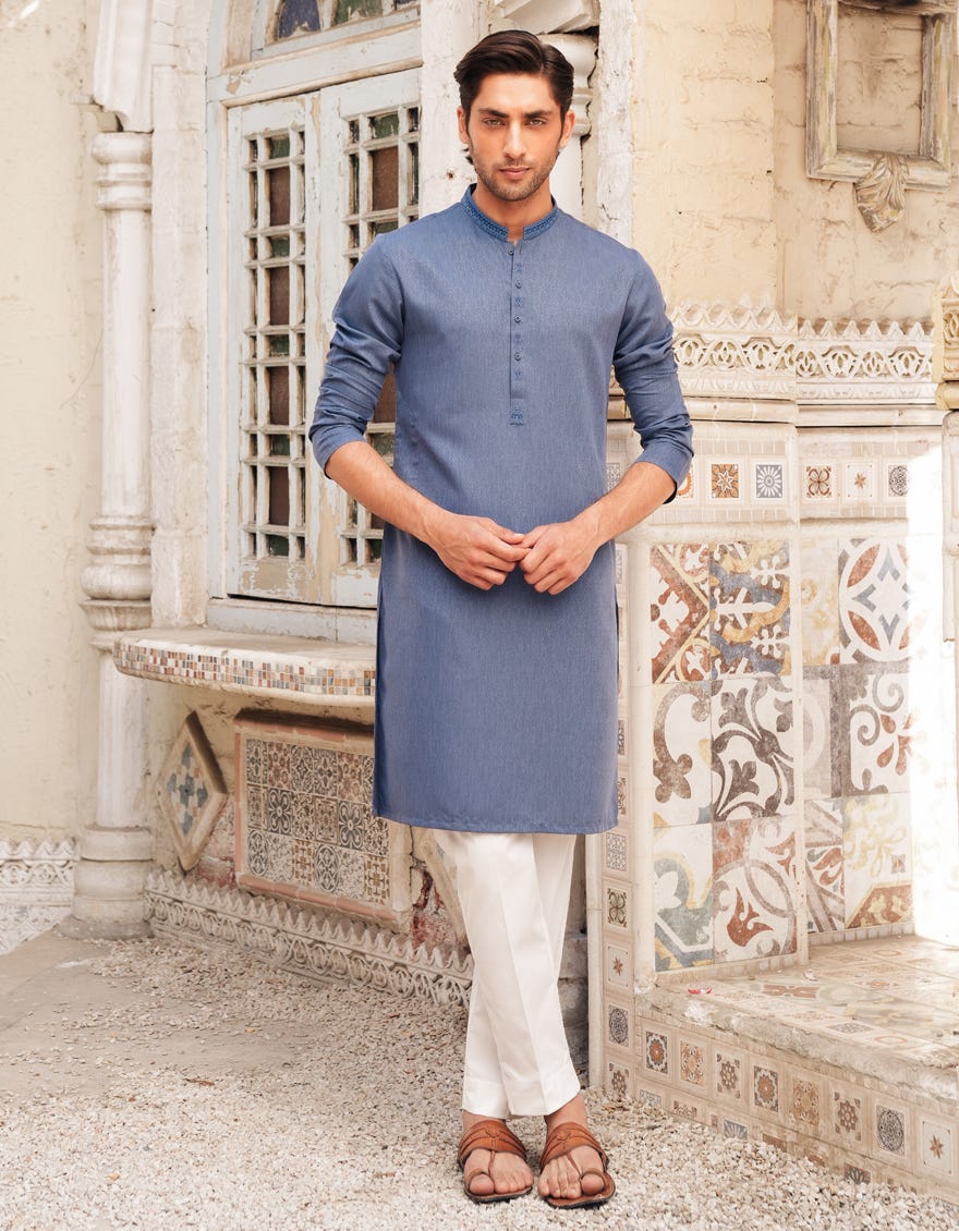 DULL BLUE BLENDED SEMI-FORMAL KURTA