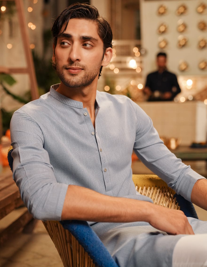 LIGHT GREY BLENDED SEMI-FORMAL KURTA