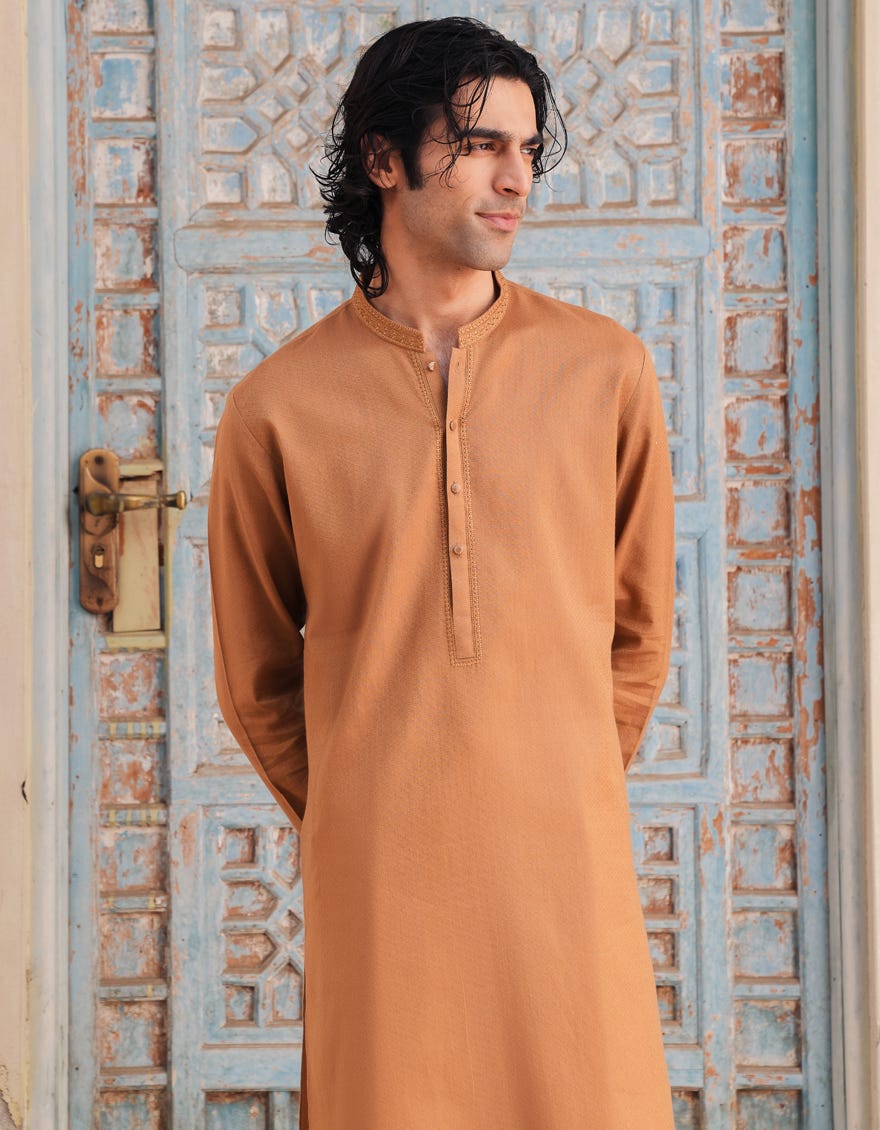 GOLDEN COTTON SEMI-FORMAL KURTA