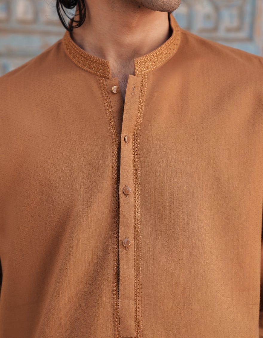 GOLDEN COTTON SEMI-FORMAL KURTA