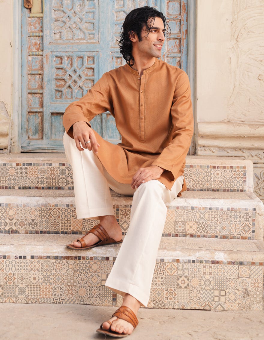 GOLDEN COTTON SEMI-FORMAL KURTA