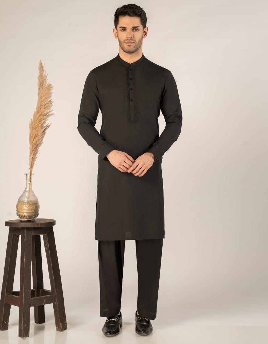 BLACK BLENDED SEMI-FORMAL KURTA TROUSER