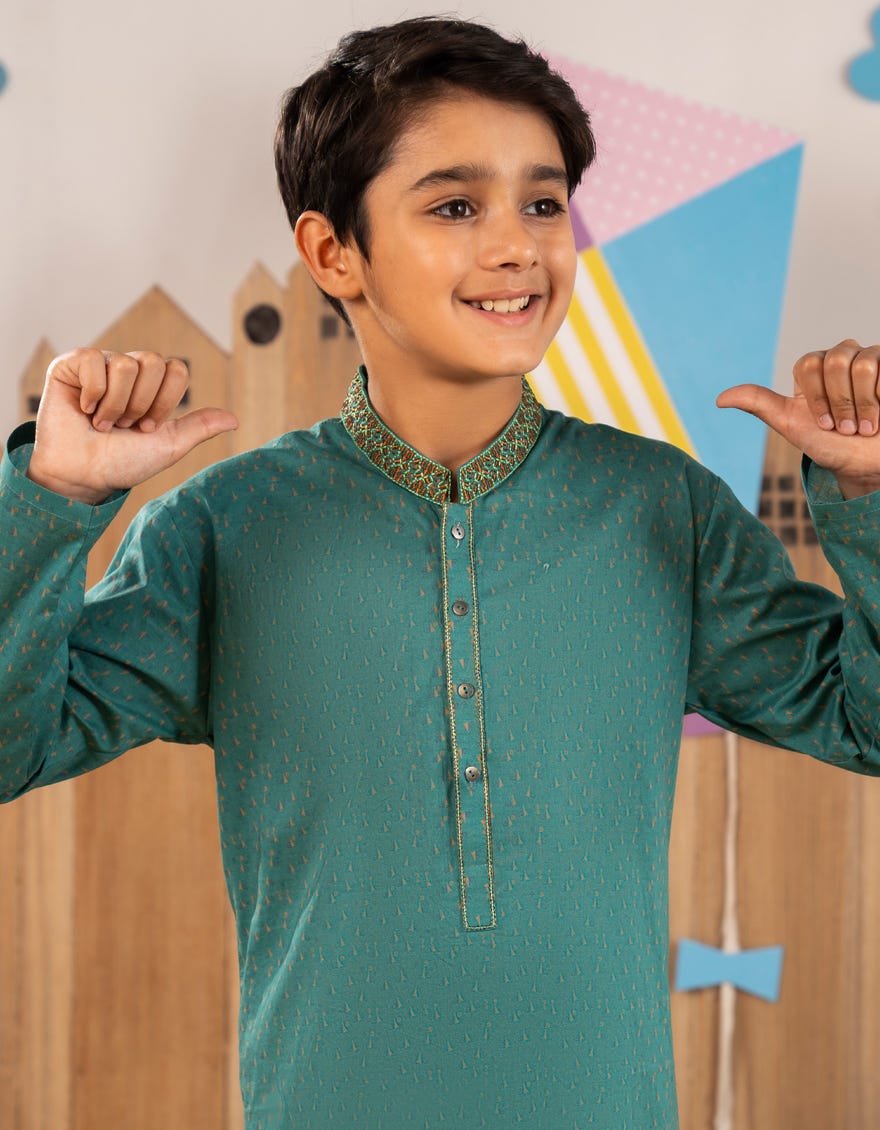 GREEN COTTON KURTA
