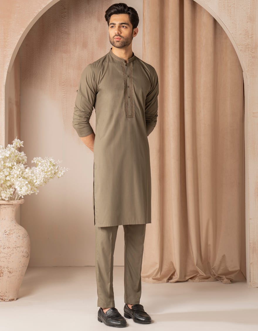 ARMY GREEN BLENDED SEMI-FORMAL KURTA TROUSER