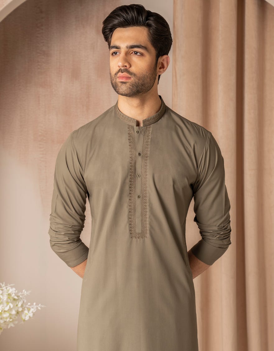 ARMY GREEN BLENDED SEMI-FORMAL KURTA TROUSER