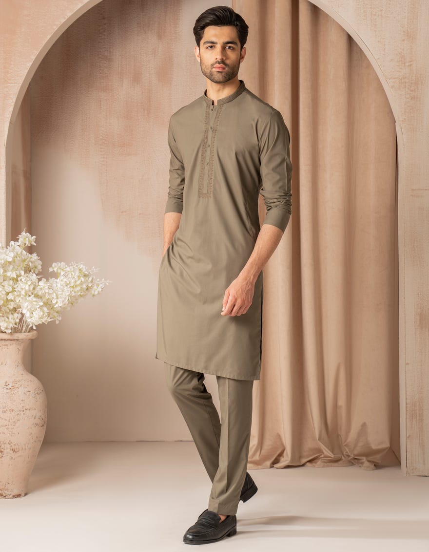 ARMY GREEN BLENDED SEMI-FORMAL KURTA TROUSER
