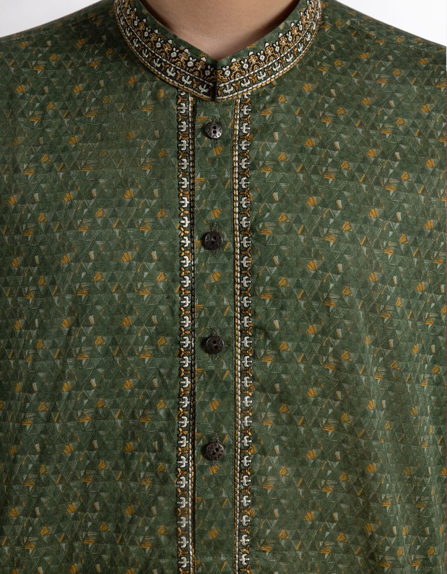 GREEN COTTON KURTA
