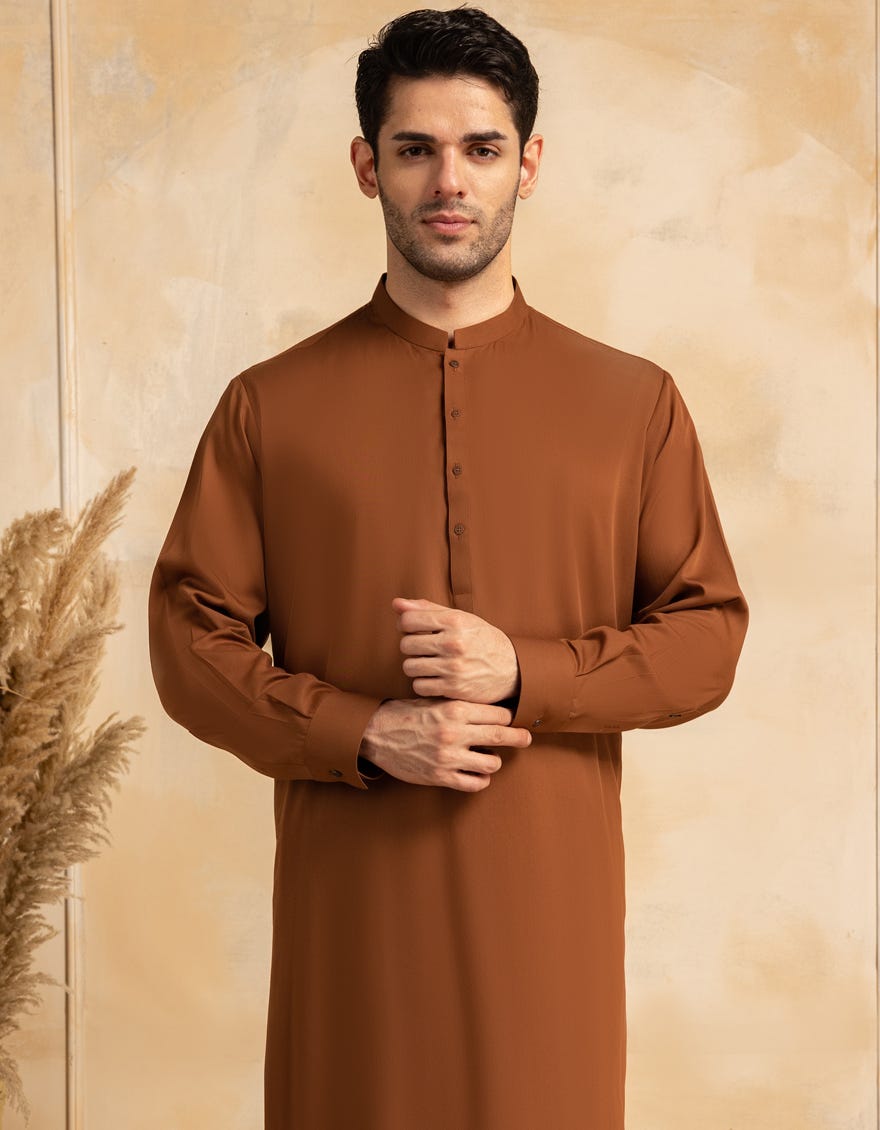 CAMEL BROWN BLENDED KAMEEZ SHALWAR | JJKS-A-47386