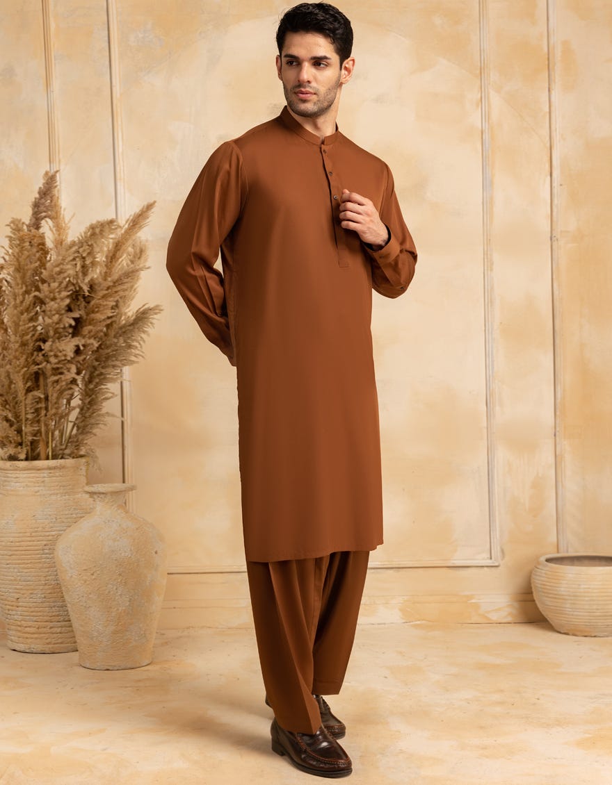CAMEL BROWN BLENDED KAMEEZ SHALWAR | JJKS-A-47386