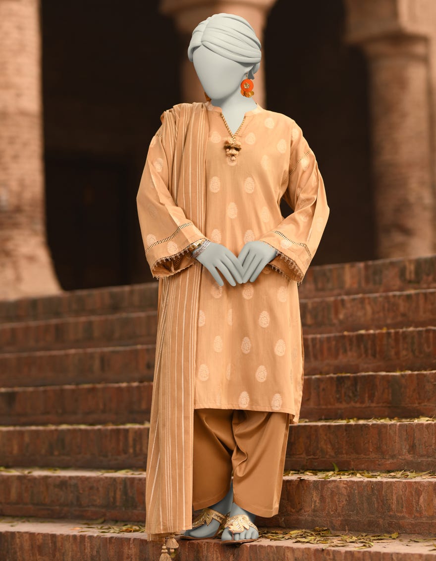 BROWN JACQUARD DYED UNSTITCHED 3PC | JLAWN-S-25-3201