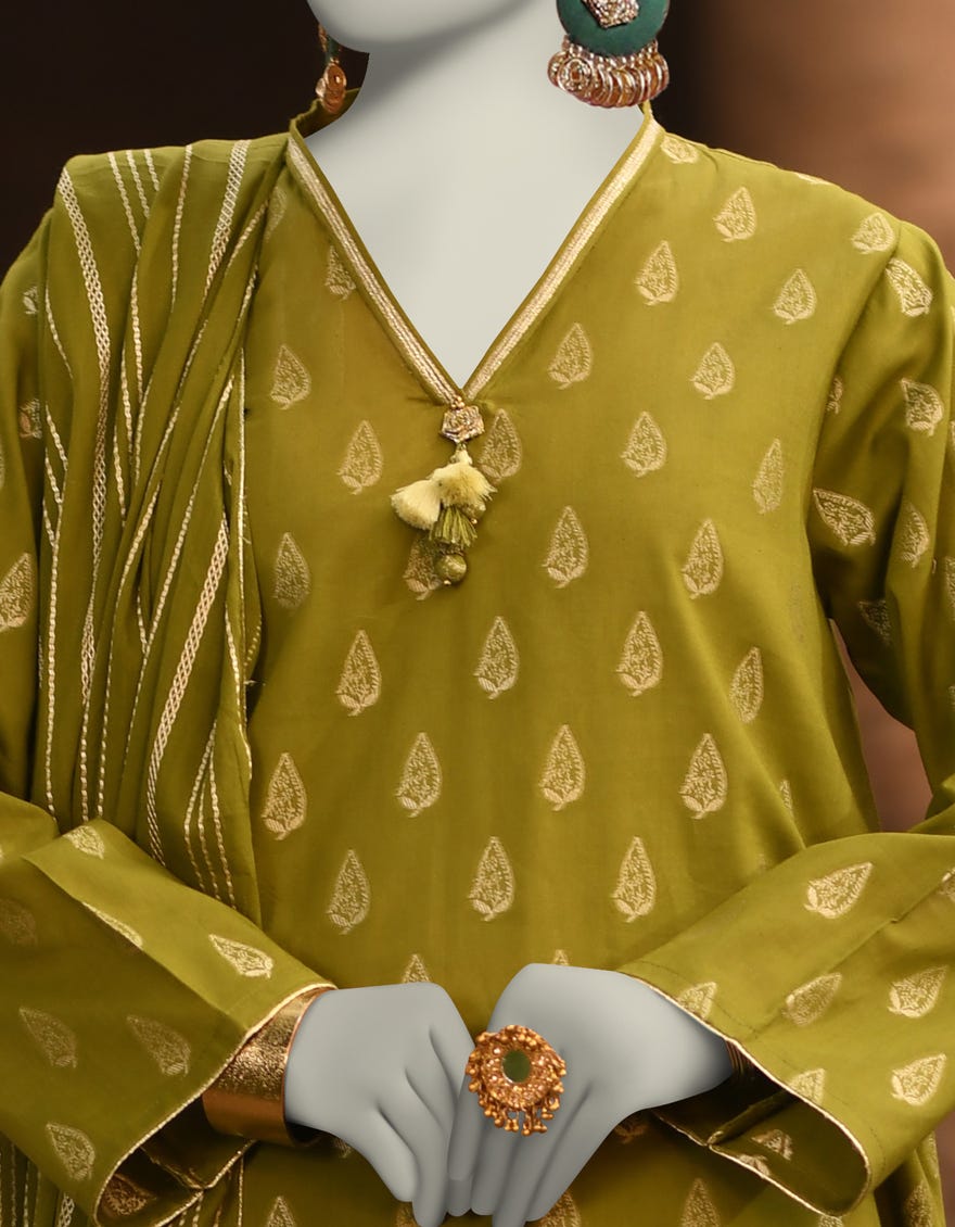 GREEN JACQUARD DYED UNSTITCHED 3PC | JLAWN-S-25-3205