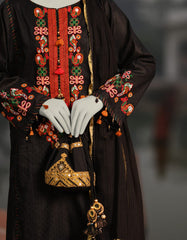 BLACK DOBBY EMBROIDERED UNSTITCHED 3PC | JLAWN-S-25-3077