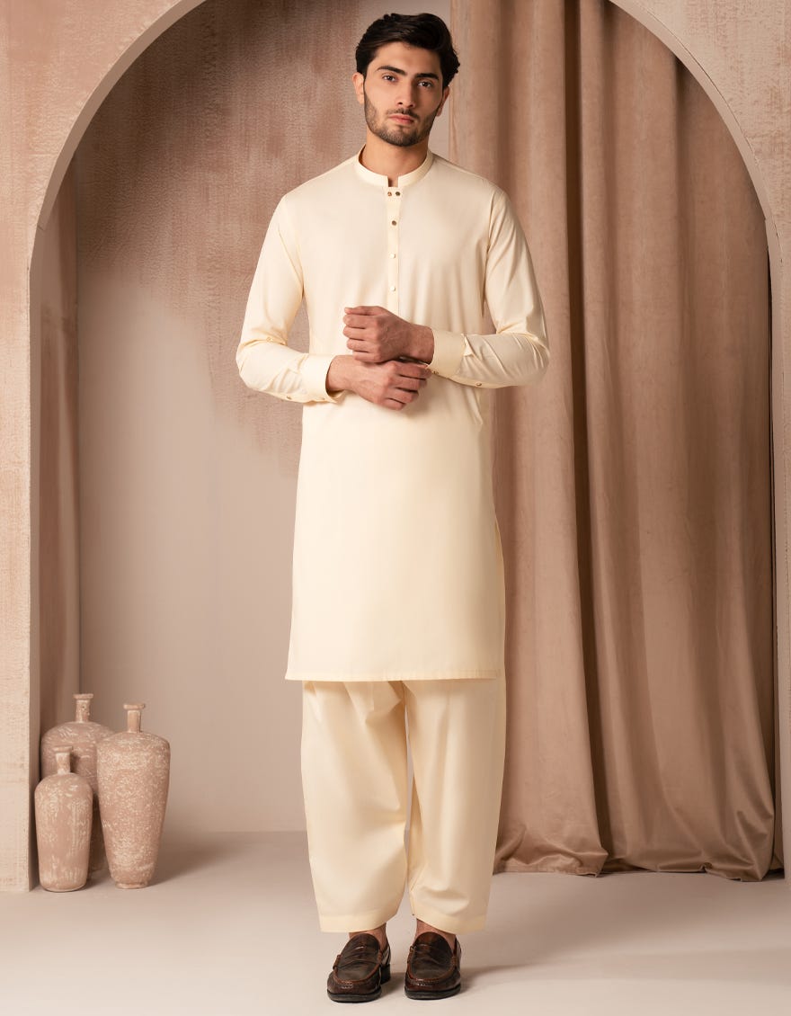 CREAM BLENDED CASUAL KAMEEZ SHALWAR