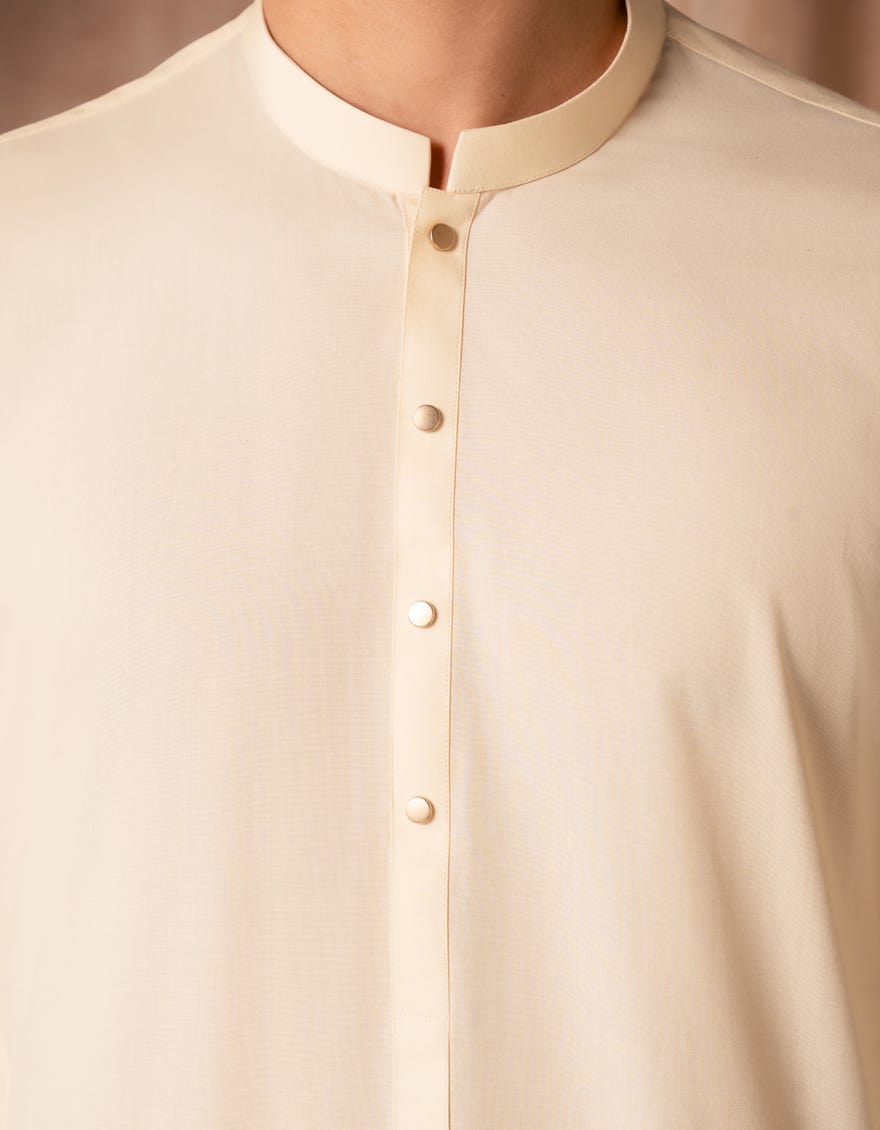 CREAM BLENDED PLAIN KURTA TROUSER