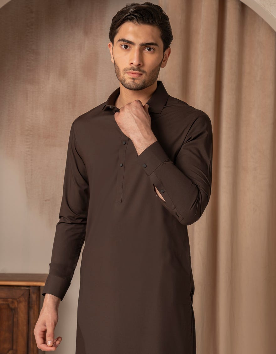 DARK BROWN BLENDED CASUAL KAMEEZ SHALWAR
