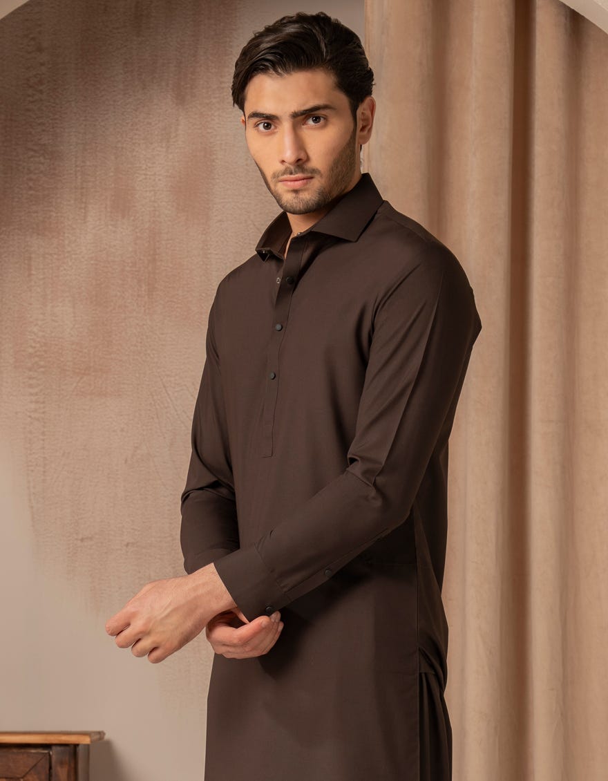 DARK BROWN BLENDED CASUAL KAMEEZ SHALWAR