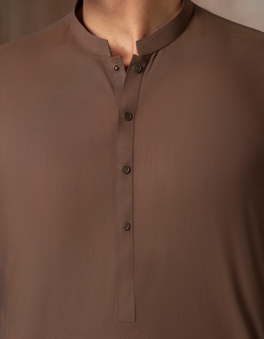 BROWN COTTON PLAIN KURTA TROUSER