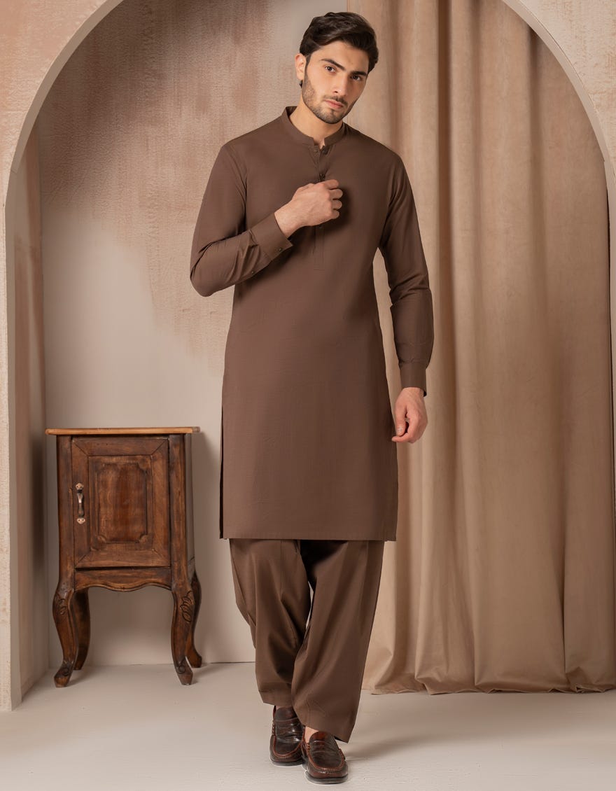 BROWN COTTON CASUAL KAMEEZ SHALWAR