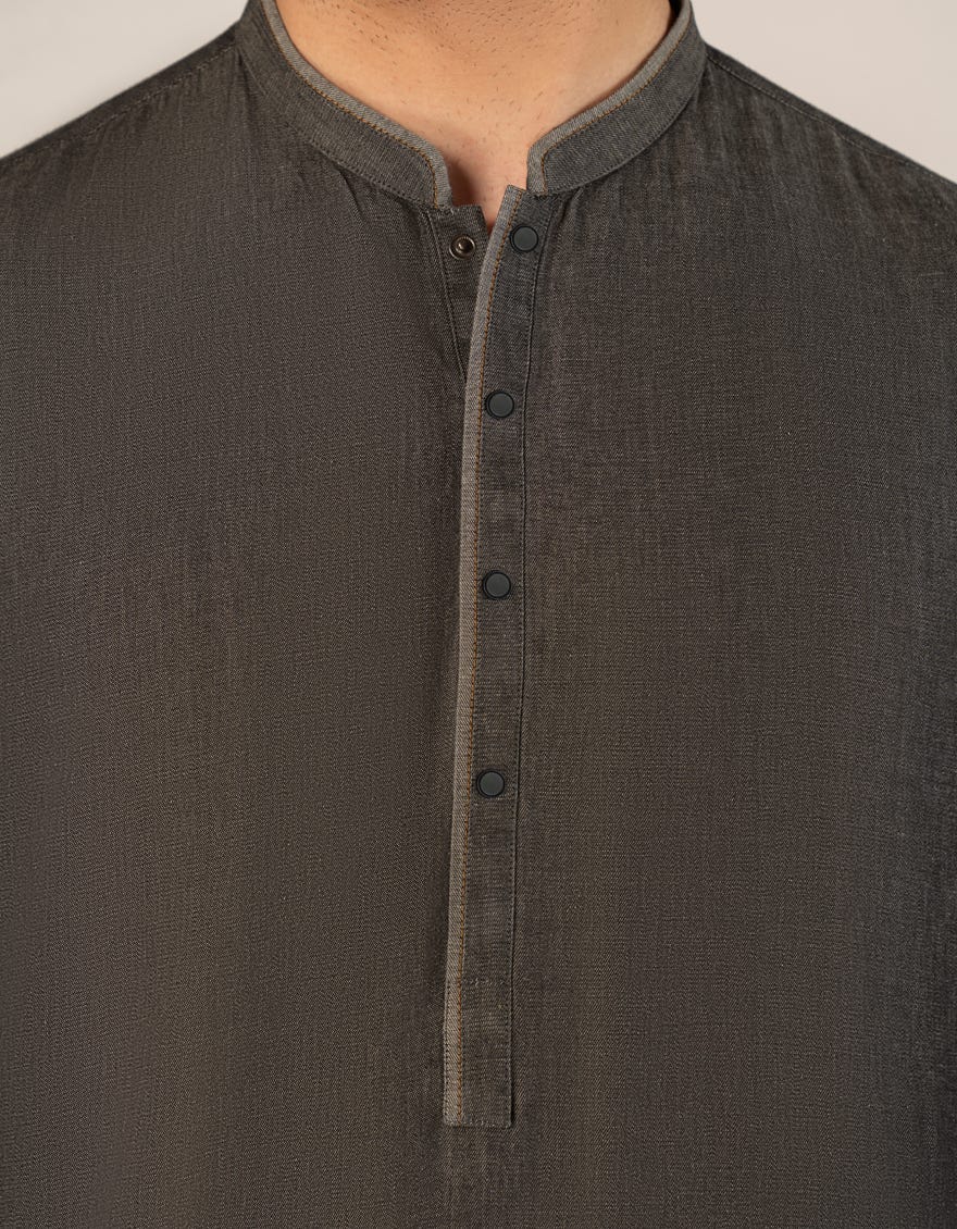 DENIM BLACK COTTON CASUAL SHORT KURTA