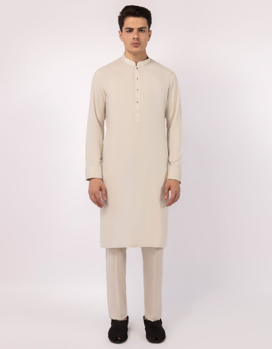 CREAM PLAIN KURTA TROUSERS