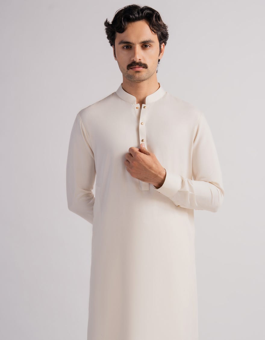 CREAM PLAIN KURTA TROUSERS
