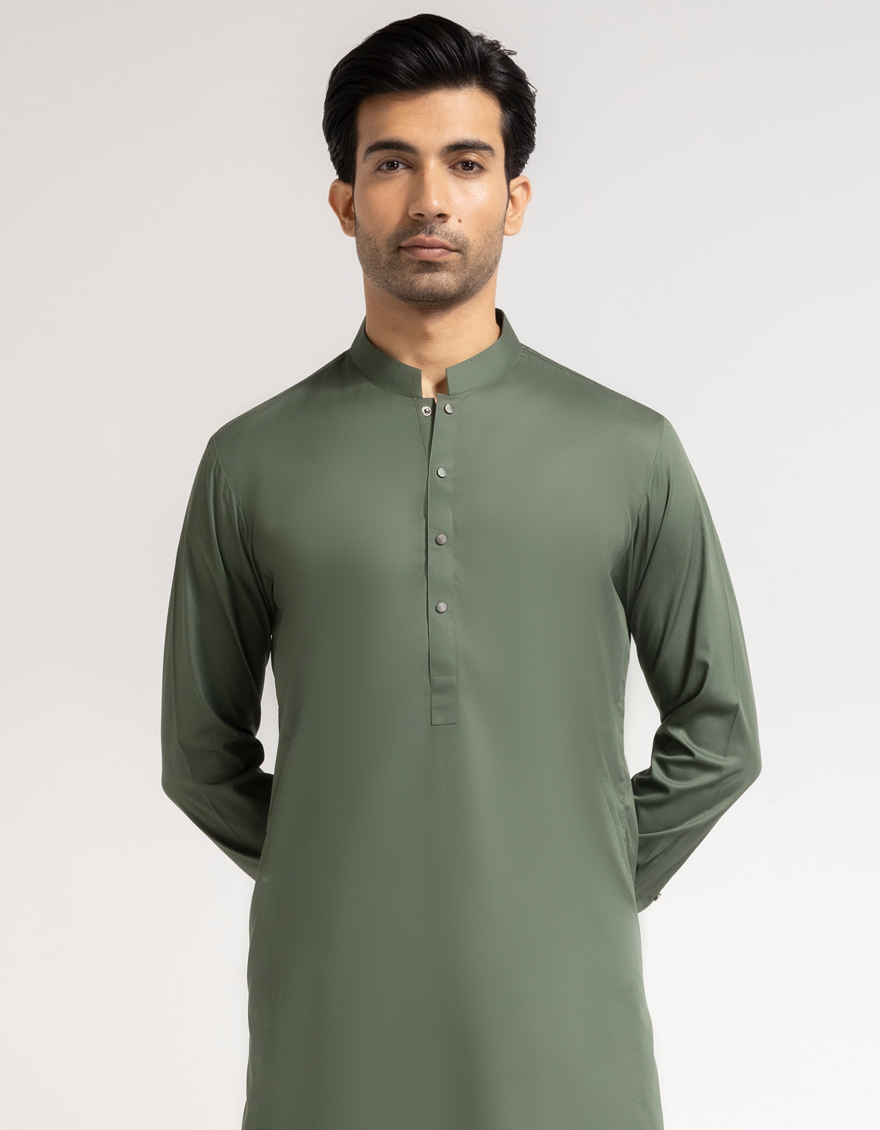 GREEN COTTON PLAIN KURTA TROUSERS