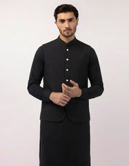 BLACK PLAIN KAMEEZ SHALWAR + WAISTCOAT