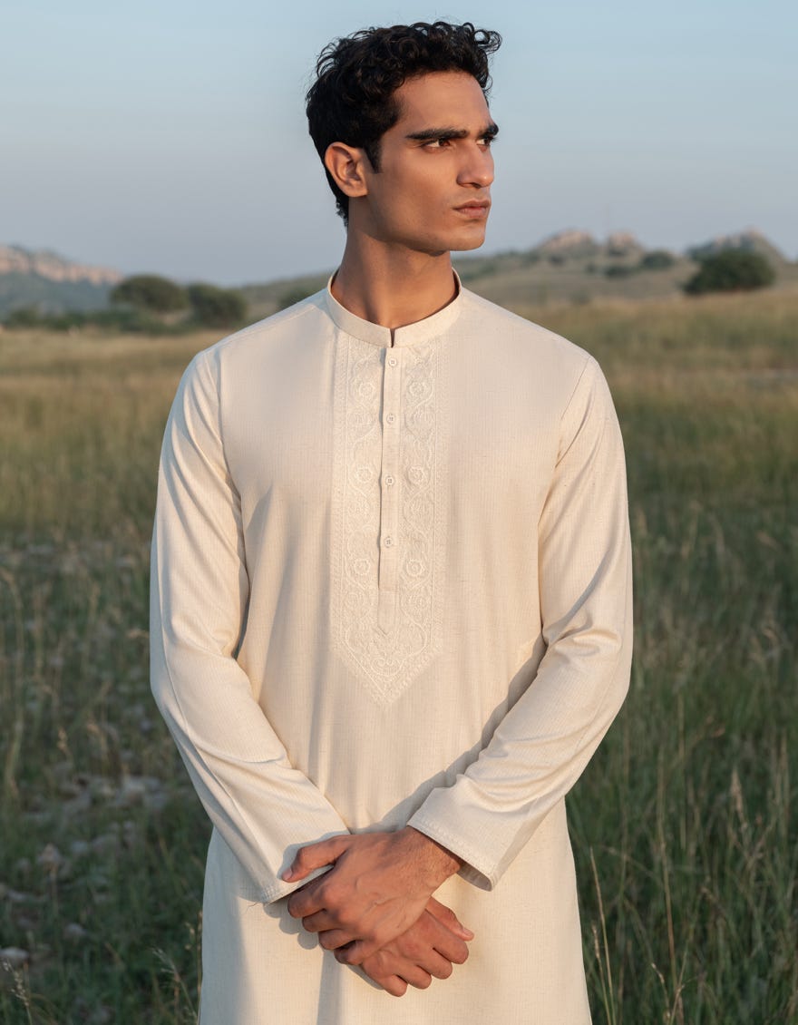 CREAM BLENDED KAMEEZ SHALWAR | JJKS-W-50017