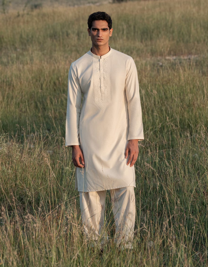 CREAM BLENDED KAMEEZ SHALWAR | JJKS-W-50017