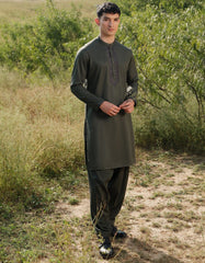 DARK GREEN BLENDED KAMEEZ SHALWAR | JJKS-A-50039