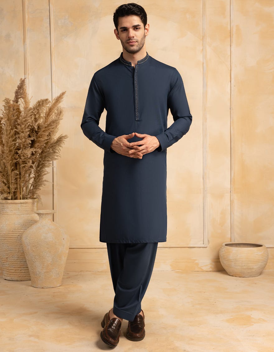 DEEP BLUE BLENDED FORMAL KAMEEZ SHALWAR