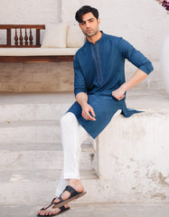 PEACOCK BLUE BLENDED FORMAL KURTA