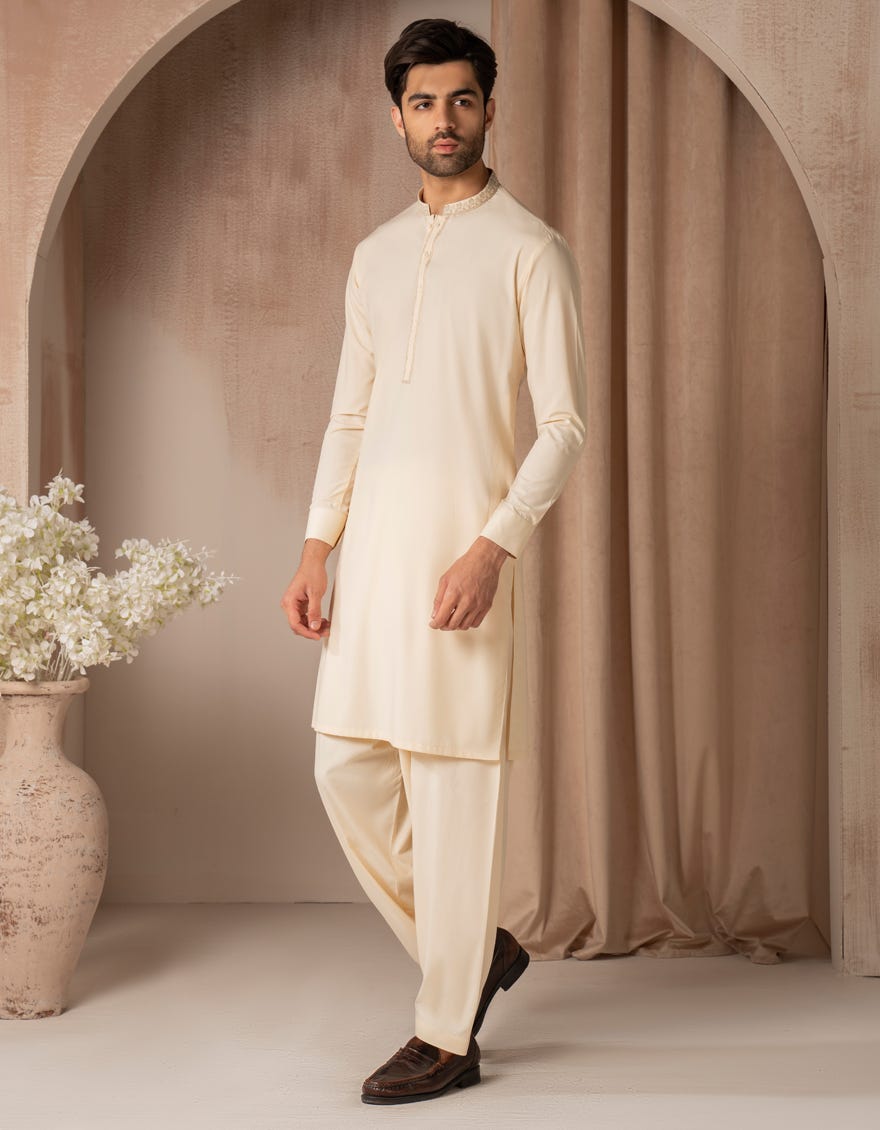 CREAM BLENDED SEMI-FORMAL KAMEEZ SHALWAR