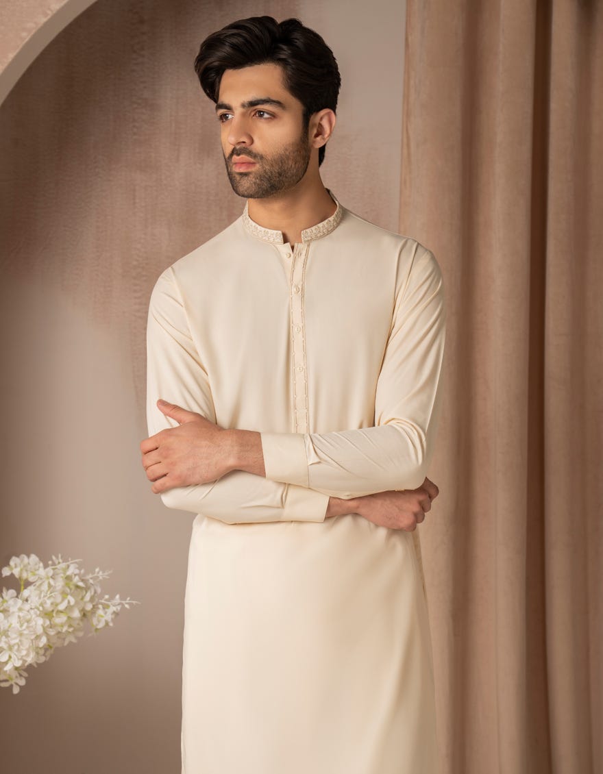 CREAM BLENDED SEMI-FORMAL KAMEEZ SHALWAR